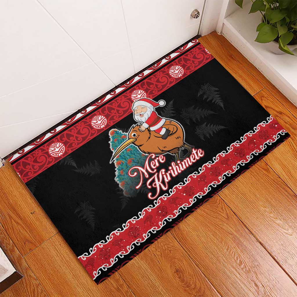 New Zealand Christmas Rubber Doormat Funny Santa Riding Kiwi Meri Kirihimete LT05 - Polynesian Pride