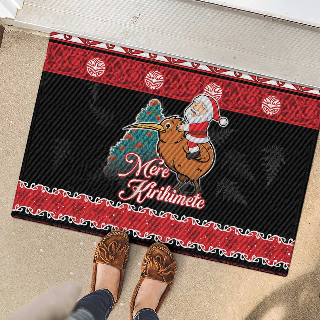 New Zealand Christmas Rubber Doormat Funny Santa Riding Kiwi Meri Kirihimete LT05 - Polynesian Pride