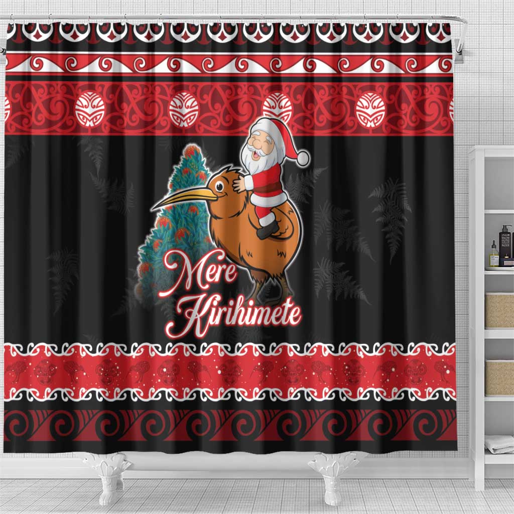New Zealand Christmas Shower Curtain Funny Santa Riding Kiwi Meri Kirihimete