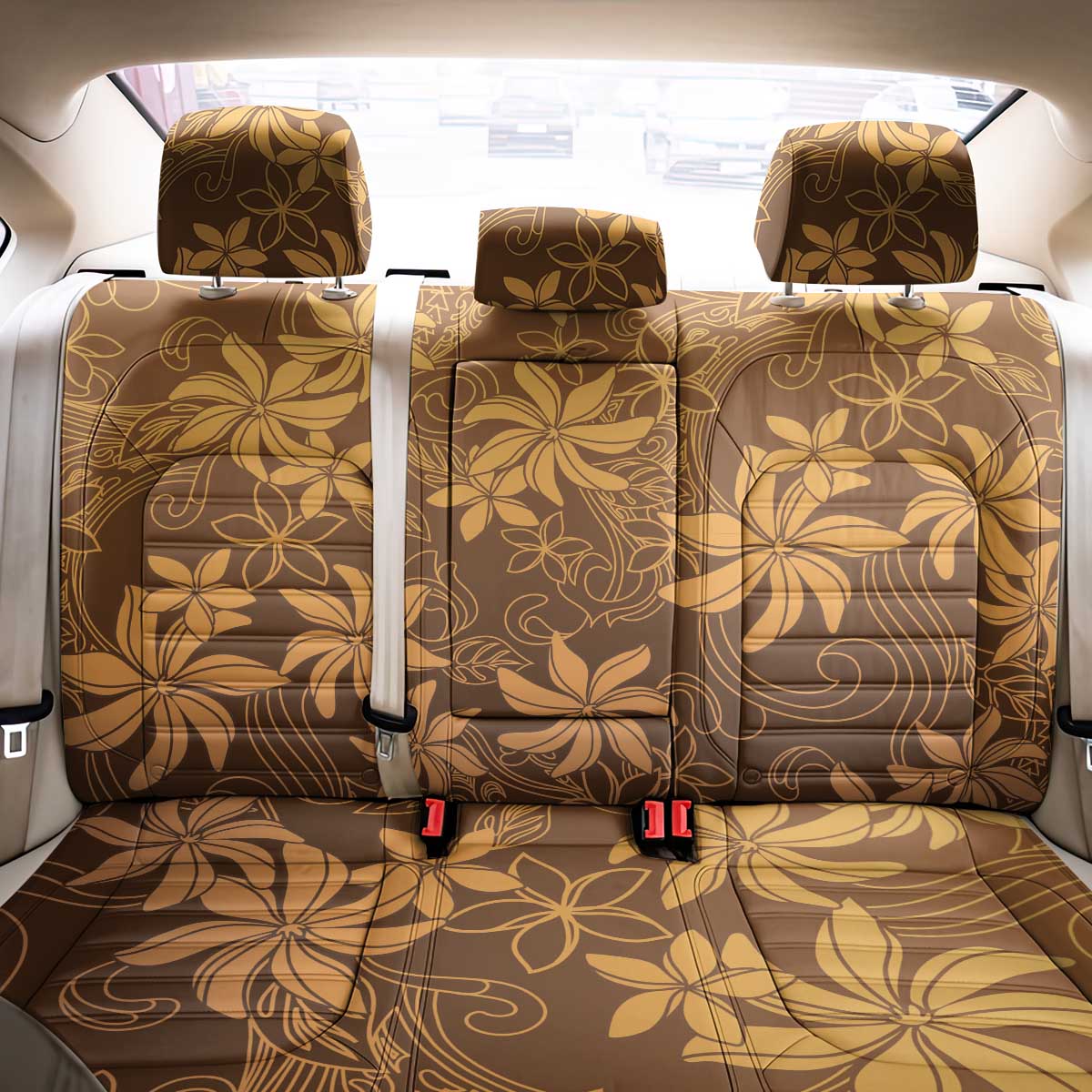 Tiare Tahiti Back Car Seat Cover Brown Polynesia Motifs LT05 - Polynesian Pride