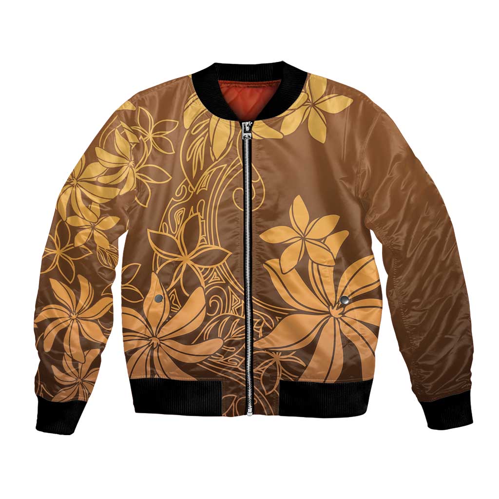 Tiare Tahiti Bomber Jacket Brown Polynesia Motifs - Polynesian Pride