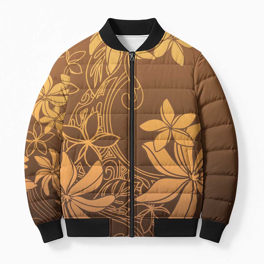 Tiare Tahiti Bomber Puffer Jacket Brown Polynesia Motifs - Polynesian Pride