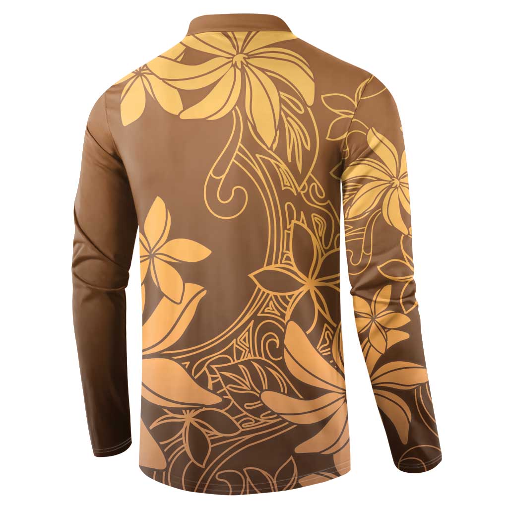 Tiare Tahiti Button Sweatshirt Brown Polynesia Motifs - Polynesian Pride