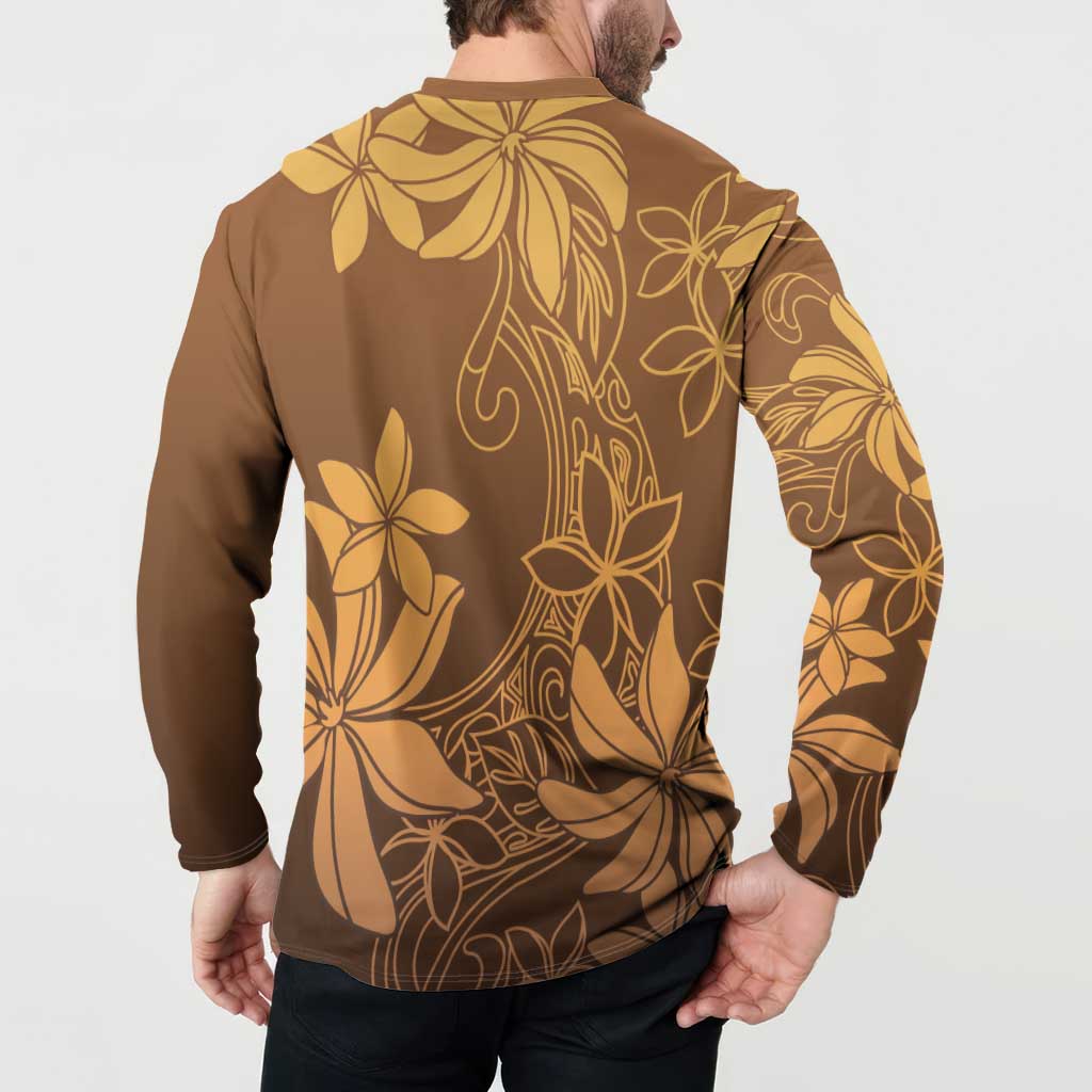 Tiare Tahiti Button Sweatshirt Brown Polynesia Motifs - Polynesian Pride
