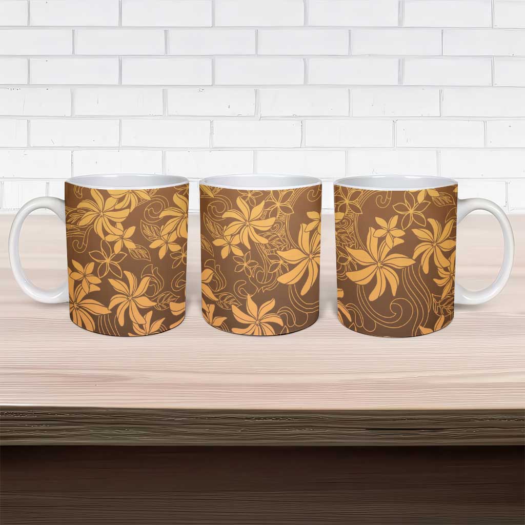 Tiare Tahiti Ceramic Mug Brown Polynesia Motifs - Polynesian Pride