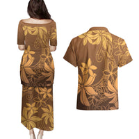 Tiare Tahiti Couples Matching Puletasi and Hawaiian Shirt Brown Polynesia Motifs - Polynesian Pride