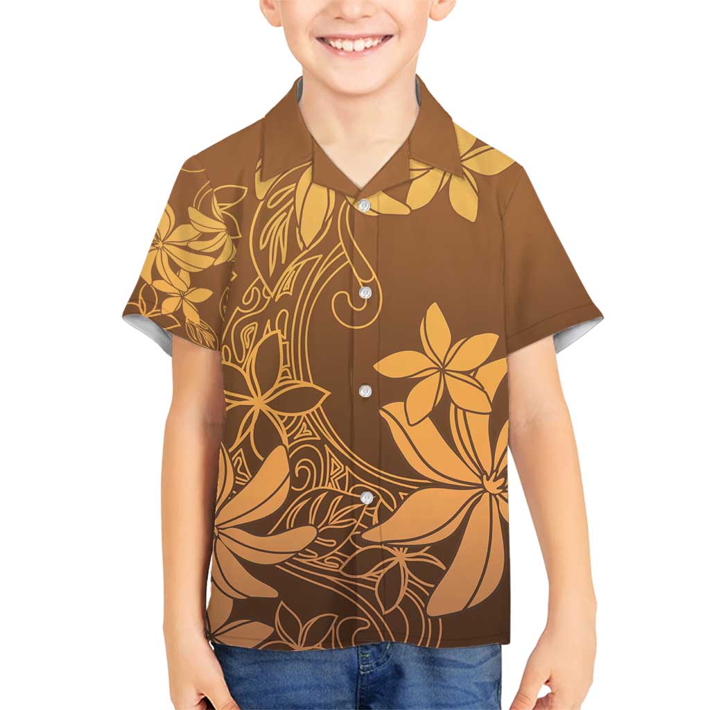 Tiare Tahiti Family Matching Long Sleeve Bodycon Dress and Hawaiian Shirt Brown Polynesia Motifs LT05 Son's Shirt Brown - Polynesian Pride