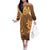 Tiare Tahiti Family Matching Off The Shoulder Long Sleeve Dress and Hawaiian Shirt Brown Polynesia Motifs - Polynesian Pride