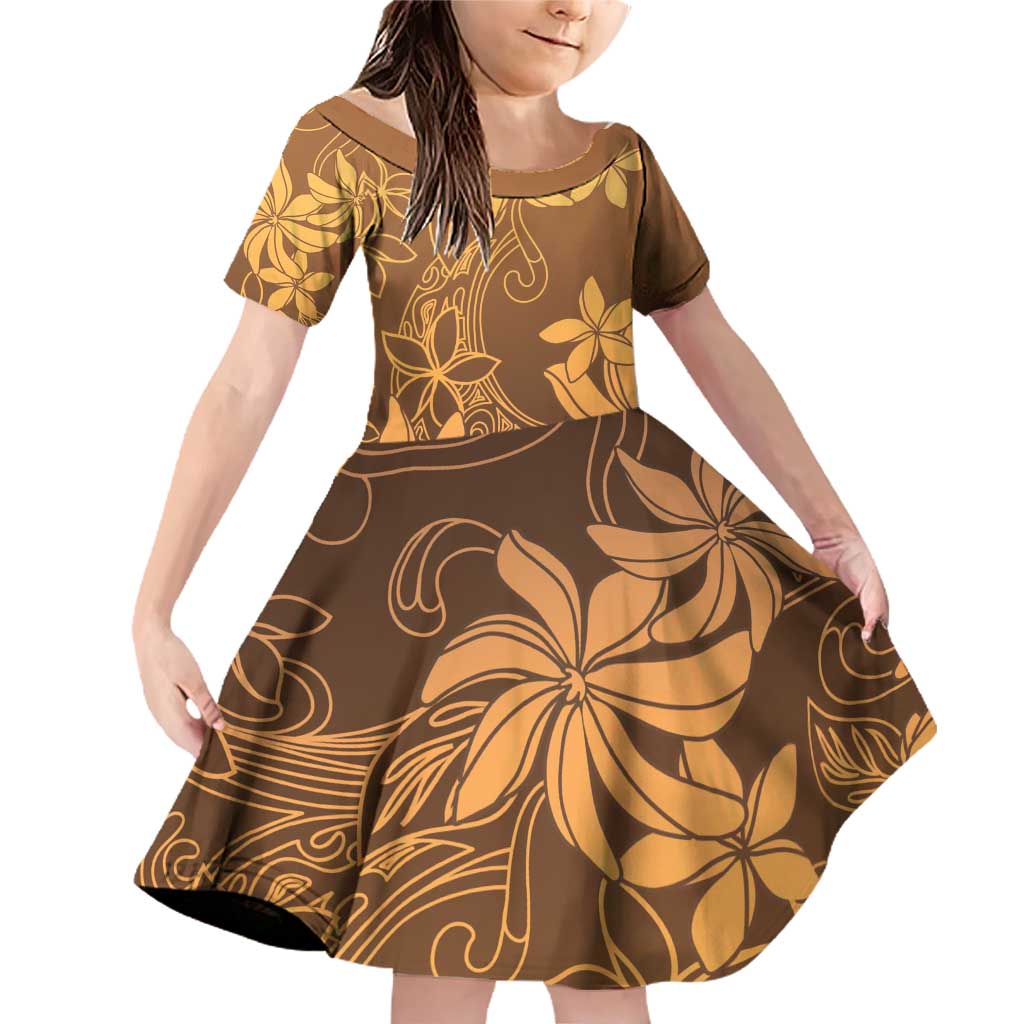 Tiare Tahiti Family Matching Off Shoulder Short Dress and Hawaiian Shirt Brown Polynesia Motifs - Polynesian Pride