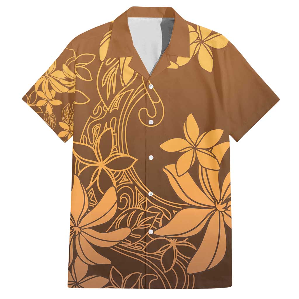 Tiare Tahiti Family Matching Off Shoulder Short Dress and Hawaiian Shirt Brown Polynesia Motifs - Polynesian Pride