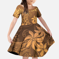 Tiare Tahiti Family Matching Short Sleeve Bodycon Dress and Hawaiian Shirt Brown Polynesia Motifs LT05 Daughter's Dress Brown - Polynesian Pride