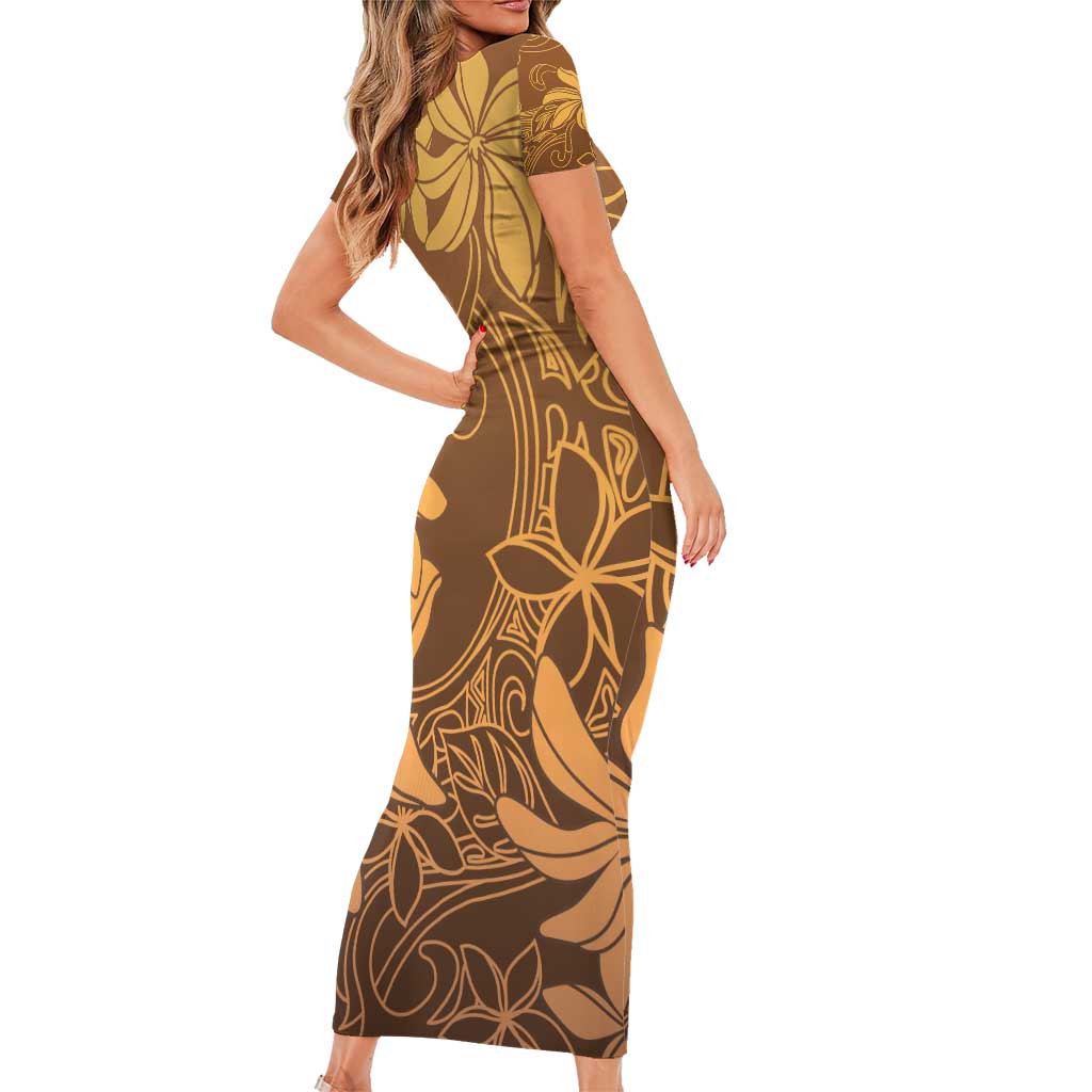 Tiare Tahiti Family Matching Short Sleeve Bodycon Dress and Hawaiian Shirt Brown Polynesia Motifs LT05 - Polynesian Pride