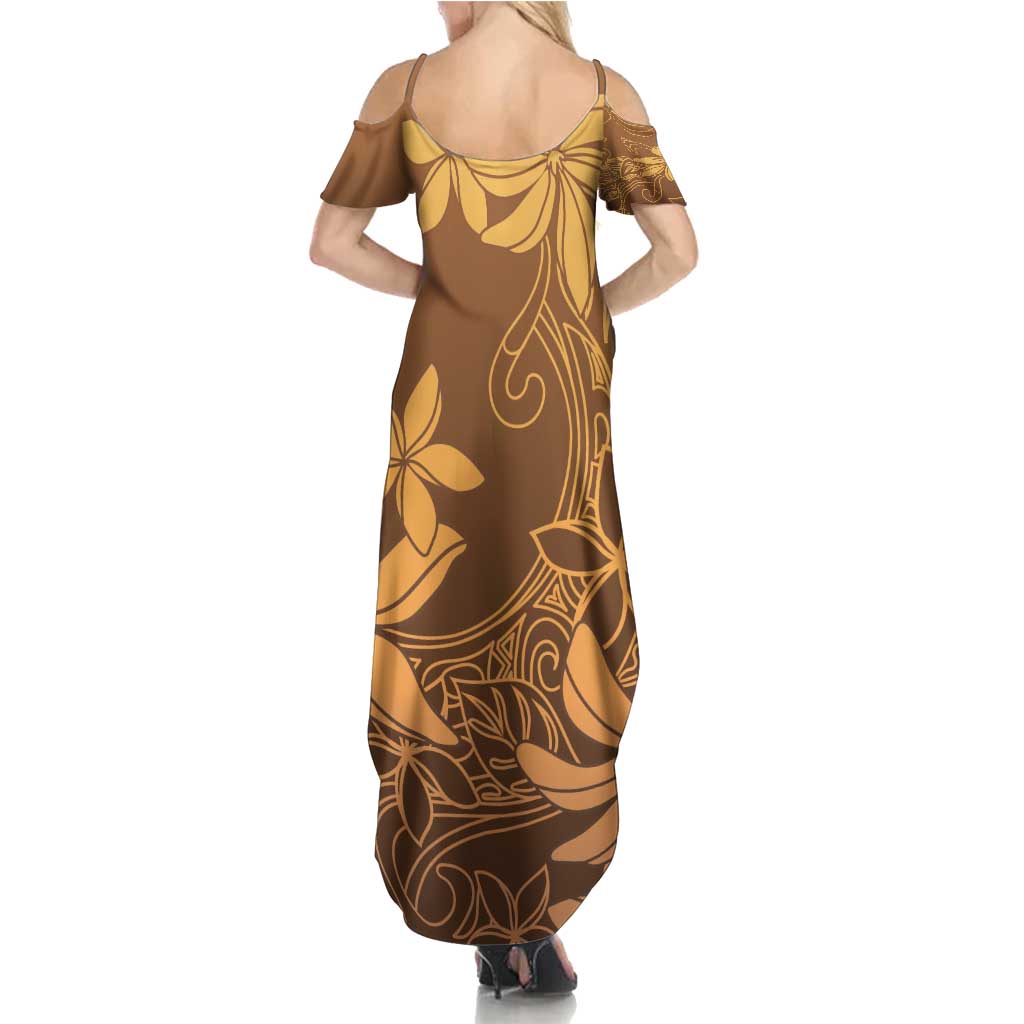 Tiare Tahiti Family Matching Summer Maxi Dress and Hawaiian Shirt Brown Polynesia Motifs - Polynesian Pride