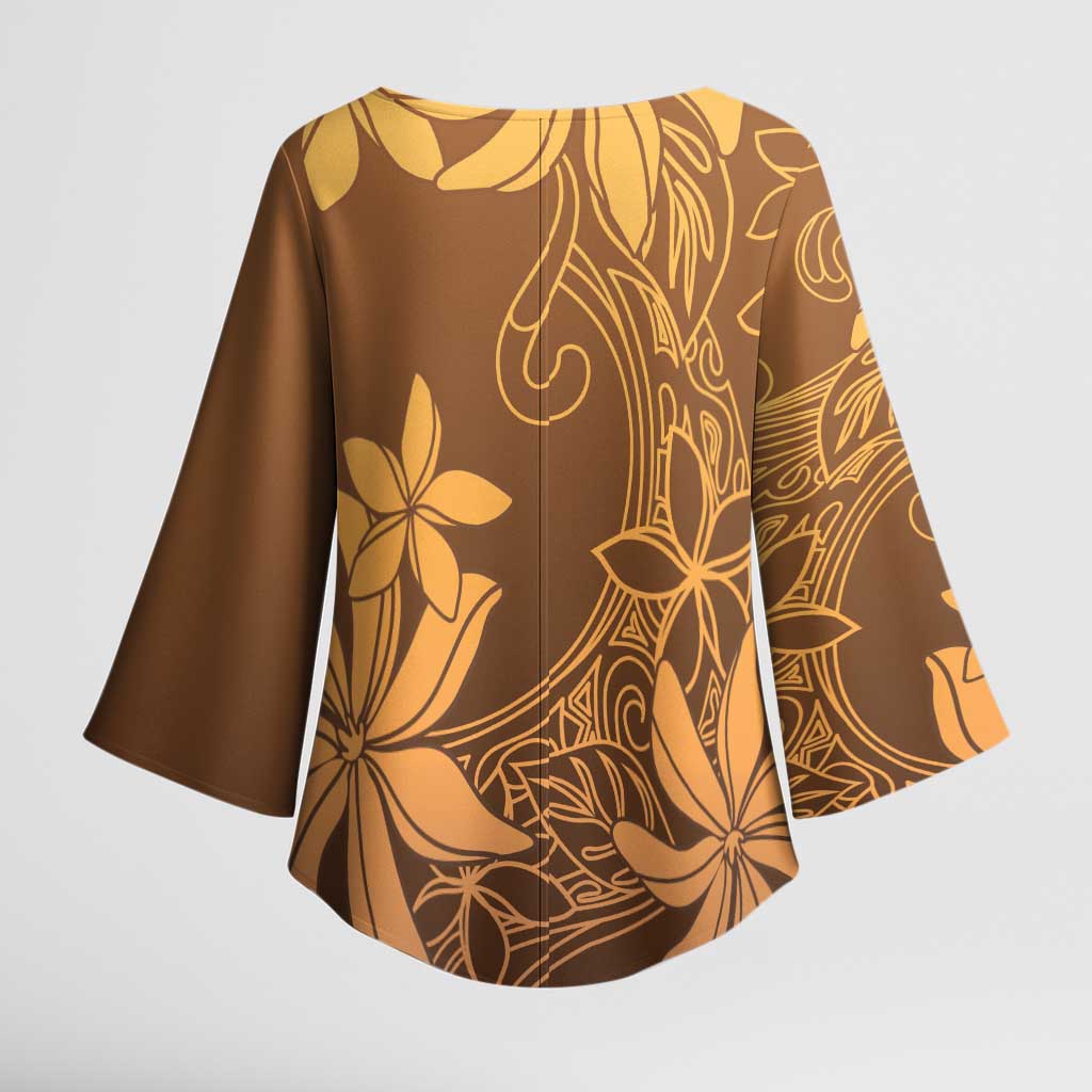 Tiare Tahiti Kimono Sleeve Blouse Brown Polynesia Motifs - Polynesian Pride