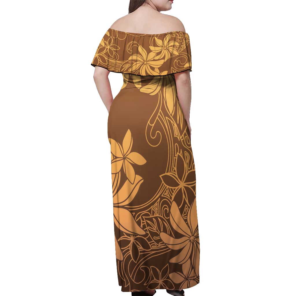 Tiare Tahiti Off Shoulder Maxi Dress Brown Polynesia Motifs - Polynesian Pride
