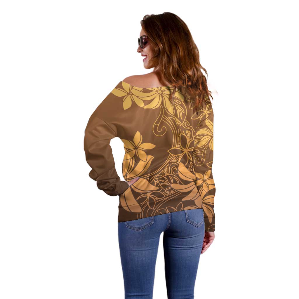 Tiare Tahiti Off Shoulder Sweater Brown Polynesia Motifs - Polynesian Pride
