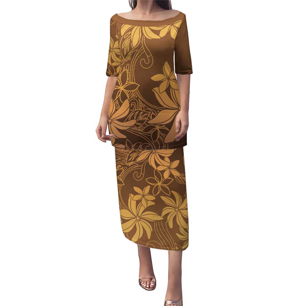Tiare Tahiti Puletasi Brown Polynesia Motifs LT05 Long Dress Brown - Polynesian Pride