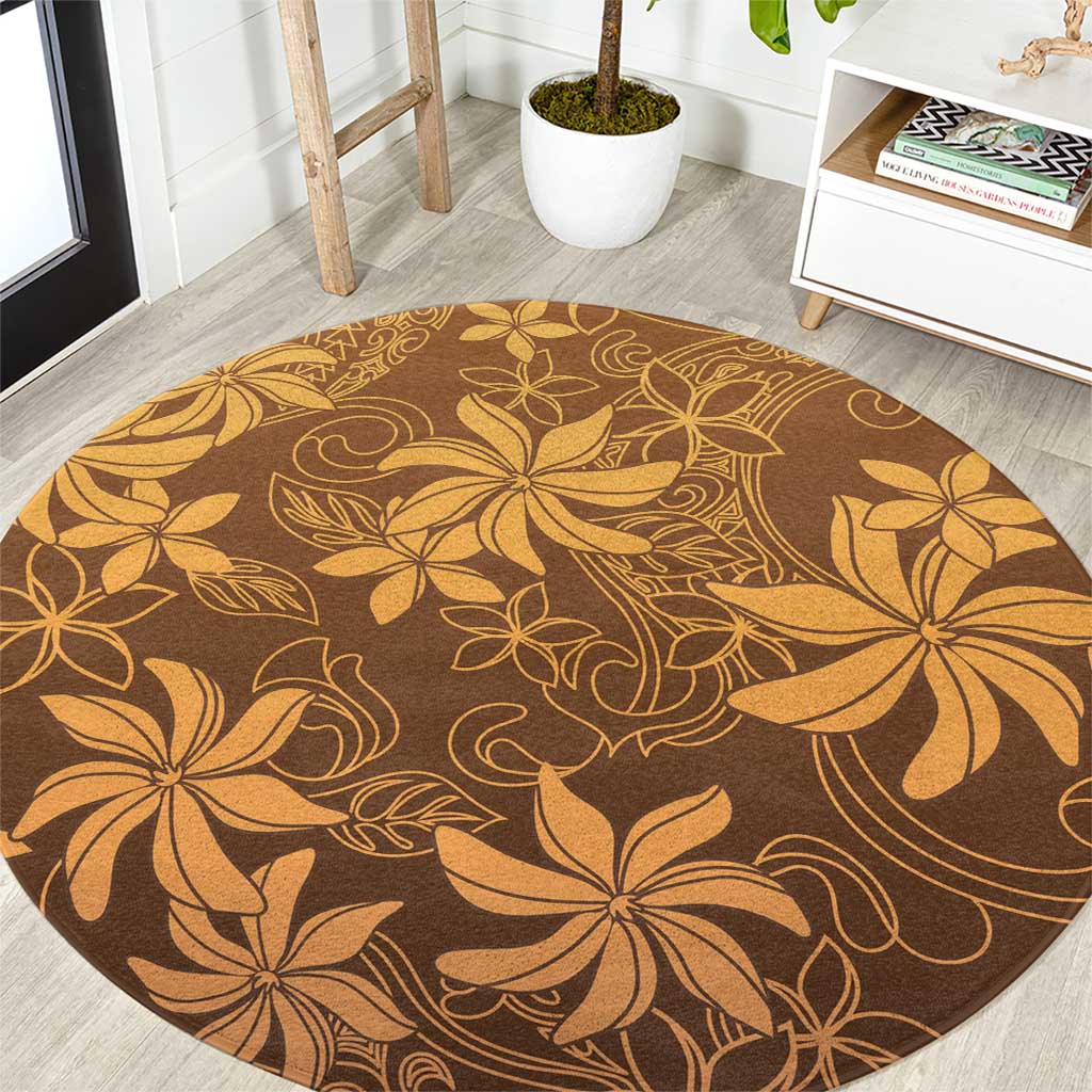 Tiare Tahiti Round Carpet Brown Polynesia Motifs - Polynesian Pride