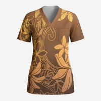 Tiare Tahiti Scrub Top Brown Polynesia Motifs LT05 Adult Brown - Polynesian Pride