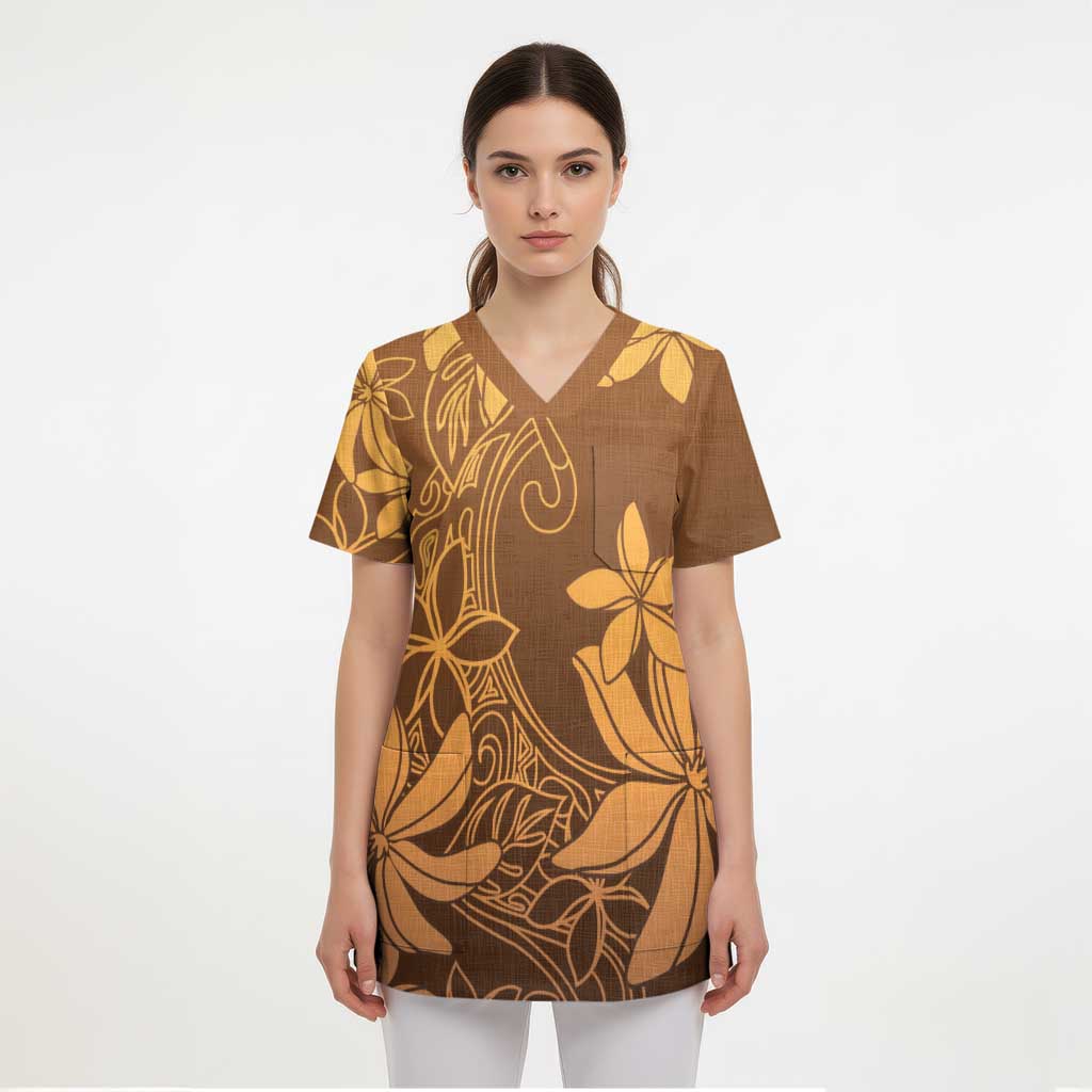 Tiare Tahiti Scrub Top Brown Polynesia Motifs LT05 - Polynesian Pride