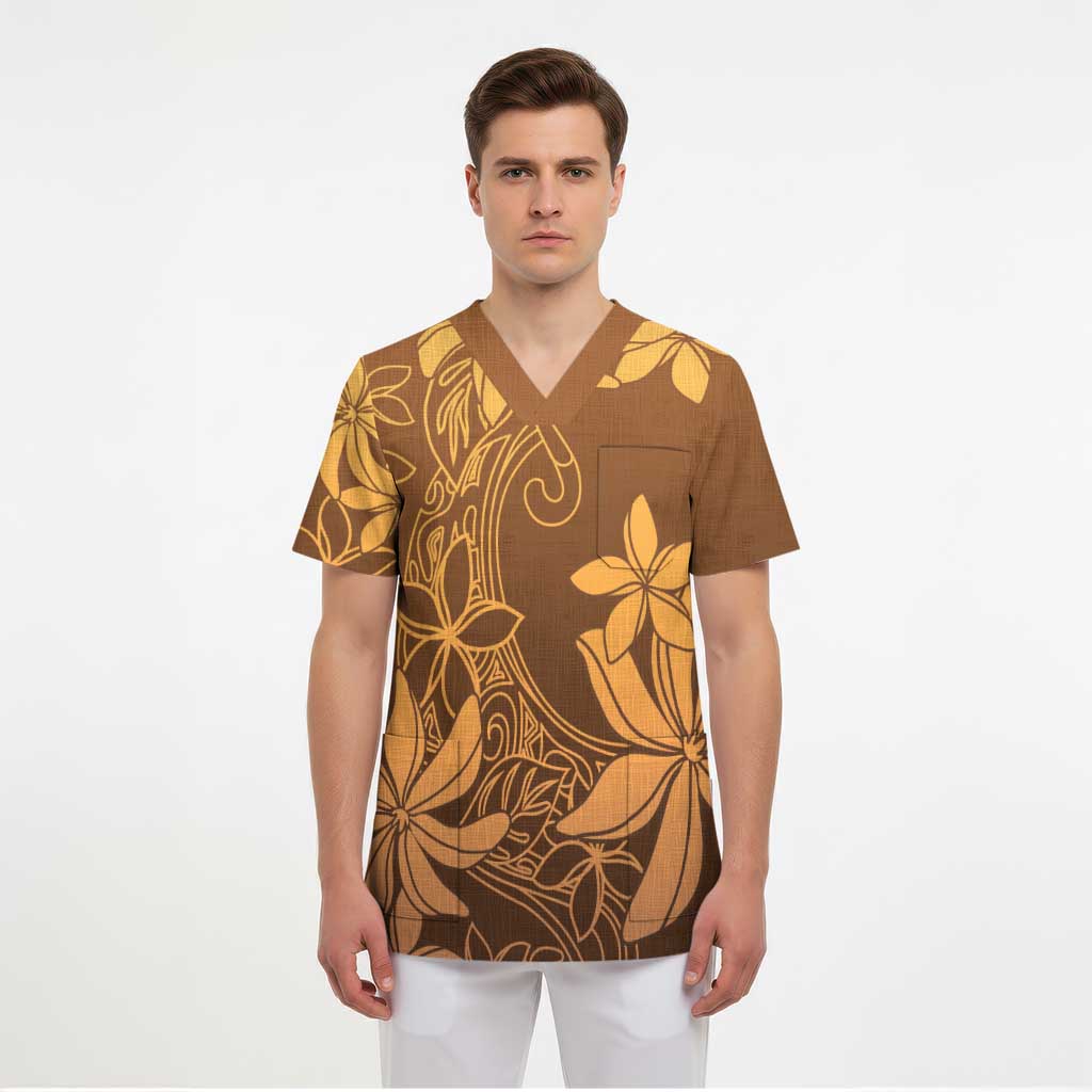 Tiare Tahiti Scrub Top Brown Polynesia Motifs LT05 - Polynesian Pride
