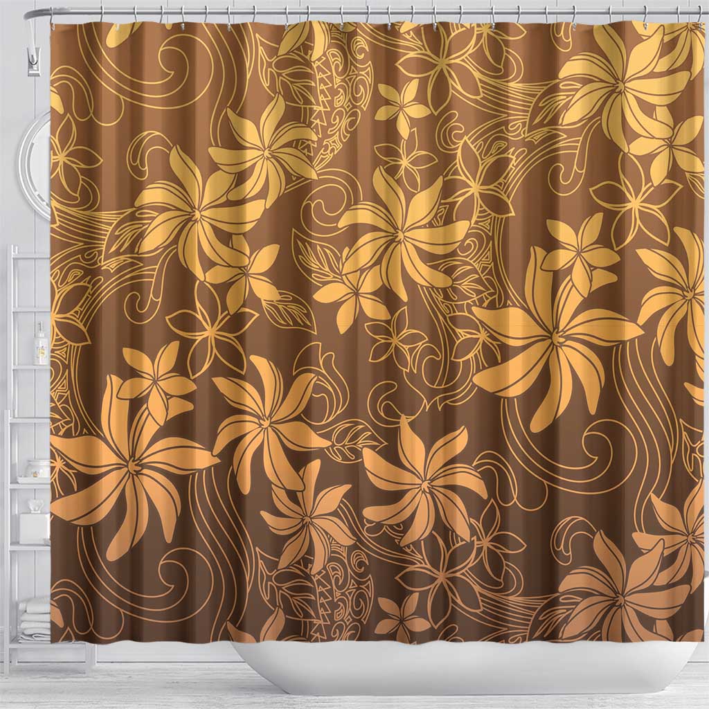 Tiare Tahiti Shower Curtain Brown Polynesia Motifs LT05 - Polynesian Pride