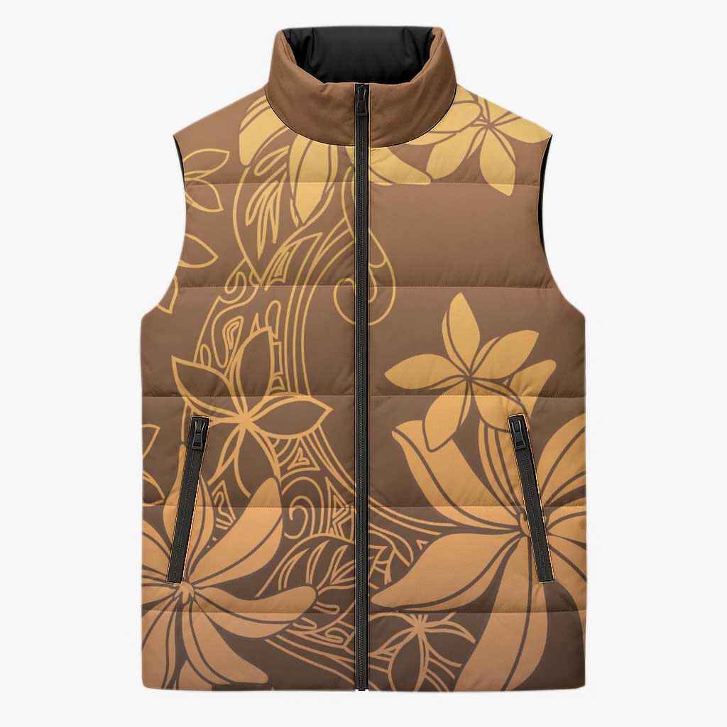 Tiare Tahiti Sleeveless Puffer Jacket Brown Polynesia Motifs - Polynesian Pride