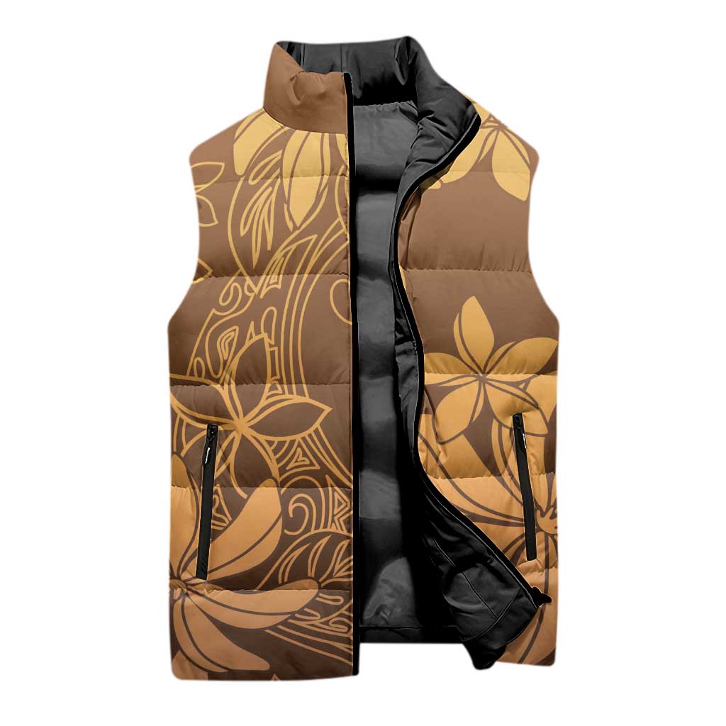 Tiare Tahiti Sleeveless Puffer Jacket Brown Polynesia Motifs - Polynesian Pride
