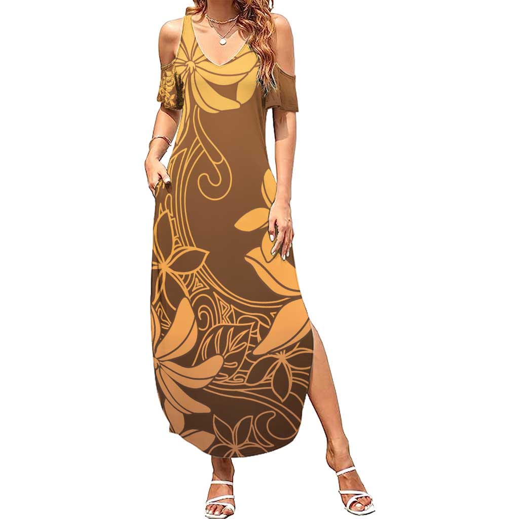 Tiare Tahiti Summer Maxi Dress Brown Polynesia Motifs - Polynesian Pride