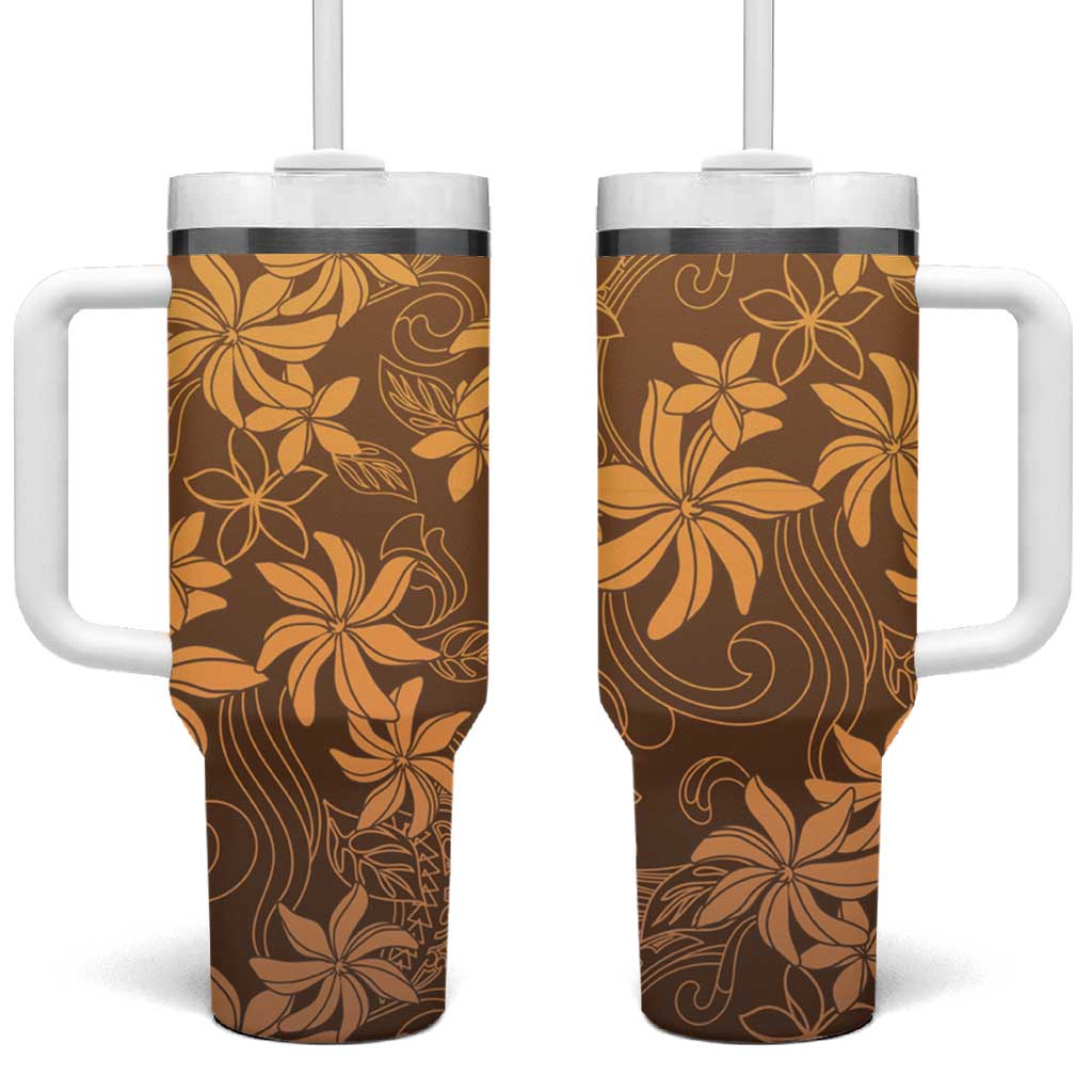 Tiare Tahiti Tumbler With Handle Brown Polynesia Motifs - Polynesian Pride