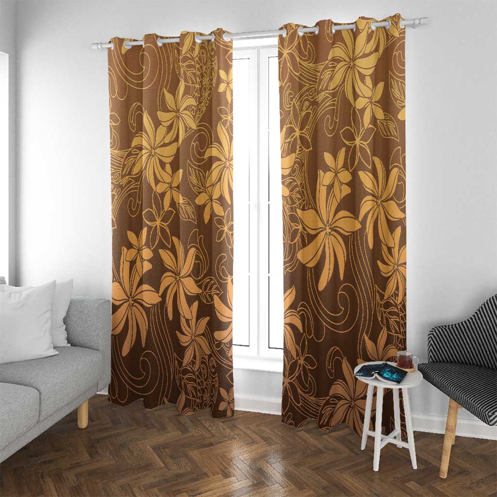 Tiare Tahiti Window Curtain Brown Polynesia Motifs LT05 With Grommets Brown - Polynesian Pride