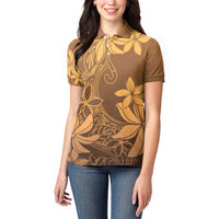 Tiare Tahiti Women Polo Shirt Brown Polynesia Motifs - Polynesian Pride