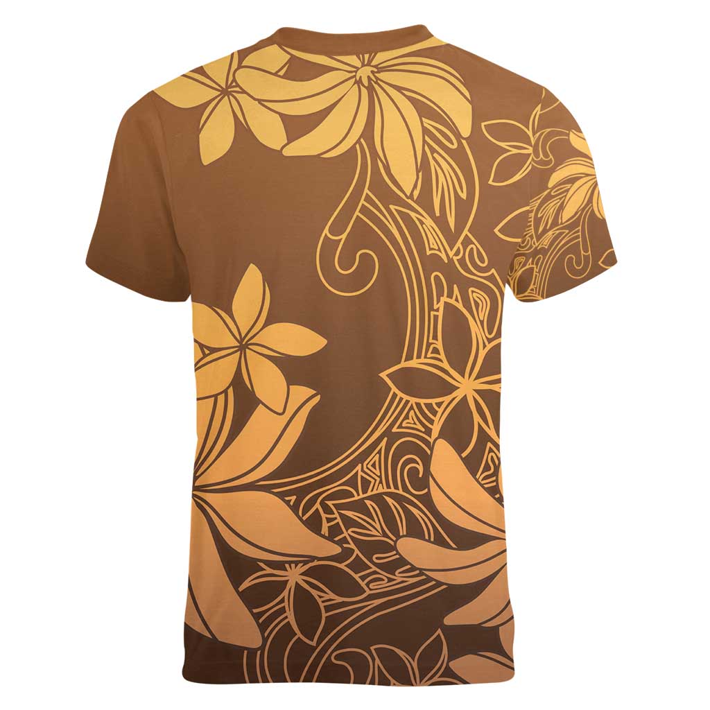 Tiare Tahiti Women V-Neck T-Shirt Brown Polynesia Motifs - Polynesian Pride