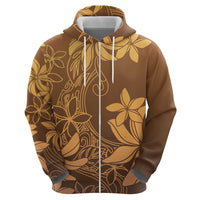 Tiare Tahiti Zip Hoodie Brown Polynesia Motifs LT05 - Polynesian Pride