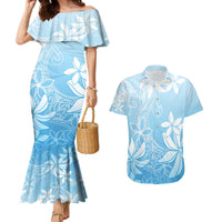 Tiare Tahiti Couples Matching Mermaid Dress and Hawaiian Shirt Blue Polynesia Motifs - Polynesian Pride