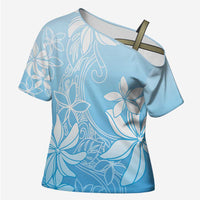 Tiare Tahiti Cross Shoulder Shirt Blue Polynesia Motifs - Polynesian Pride