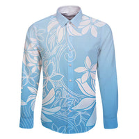 Tiare Tahiti Family Matching Long Sleeve Bodycon Dress and Hawaiian Shirt Blue Polynesia Motifs LT05 Dad's Shirt - Long Sleeve Blue - Polynesian Pride