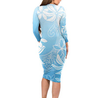 Tiare Tahiti Family Matching Long Sleeve Bodycon Dress and Hawaiian Shirt Blue Polynesia Motifs LT05 - Polynesian Pride