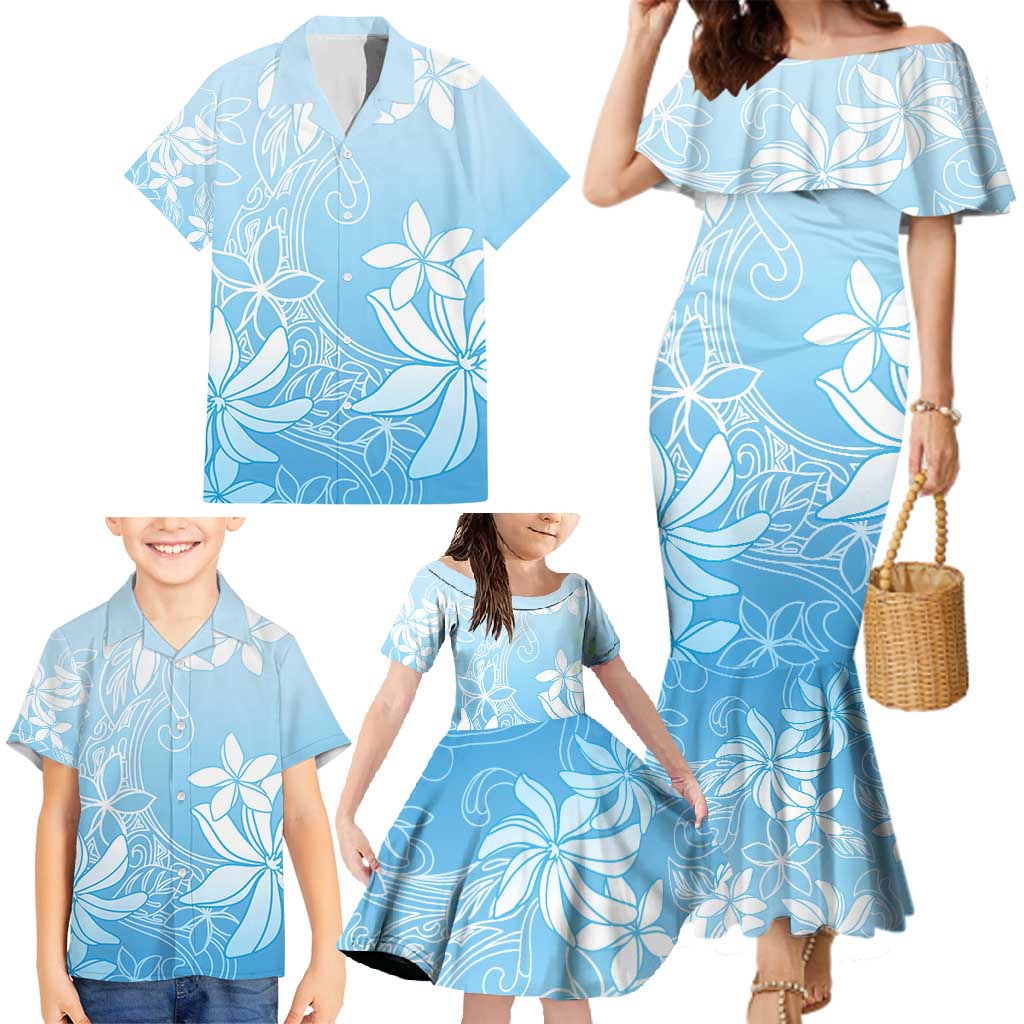Tiare Tahiti Family Matching Mermaid Dress and Hawaiian Shirt Blue Polynesia Motifs - Polynesian Pride