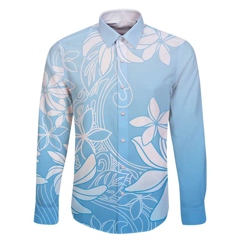 Tiare Tahiti Family Matching Puletasi and Hawaiian Shirt Blue Polynesia Motifs LT05 Dad's Shirt - Long Sleeve Blue - Polynesian Pride