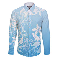 Tiare Tahiti Family Matching Puletasi and Hawaiian Shirt Blue Polynesia Motifs LT05 Dad's Shirt - Long Sleeve Blue - Polynesian Pride