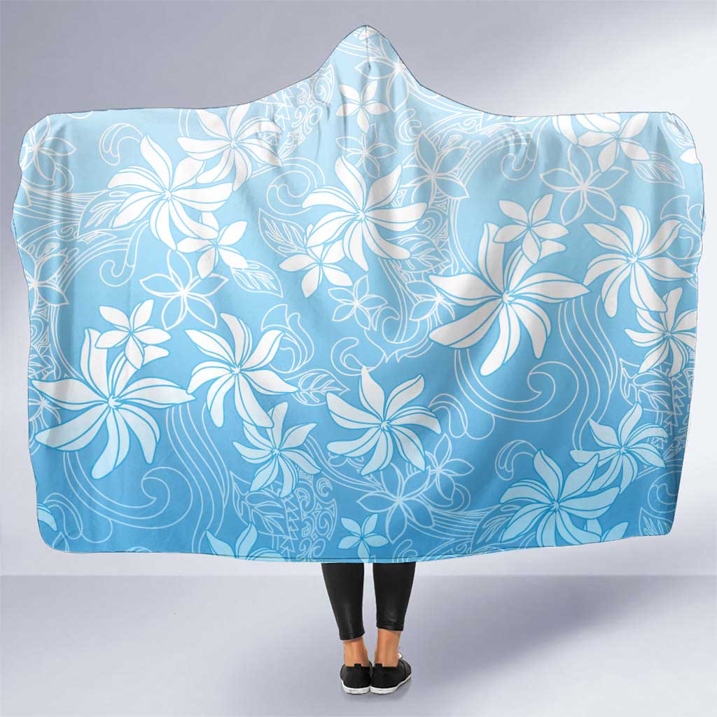 Tiare Tahiti Hooded Blanket Blue Polynesia Motifs - Polynesian Pride