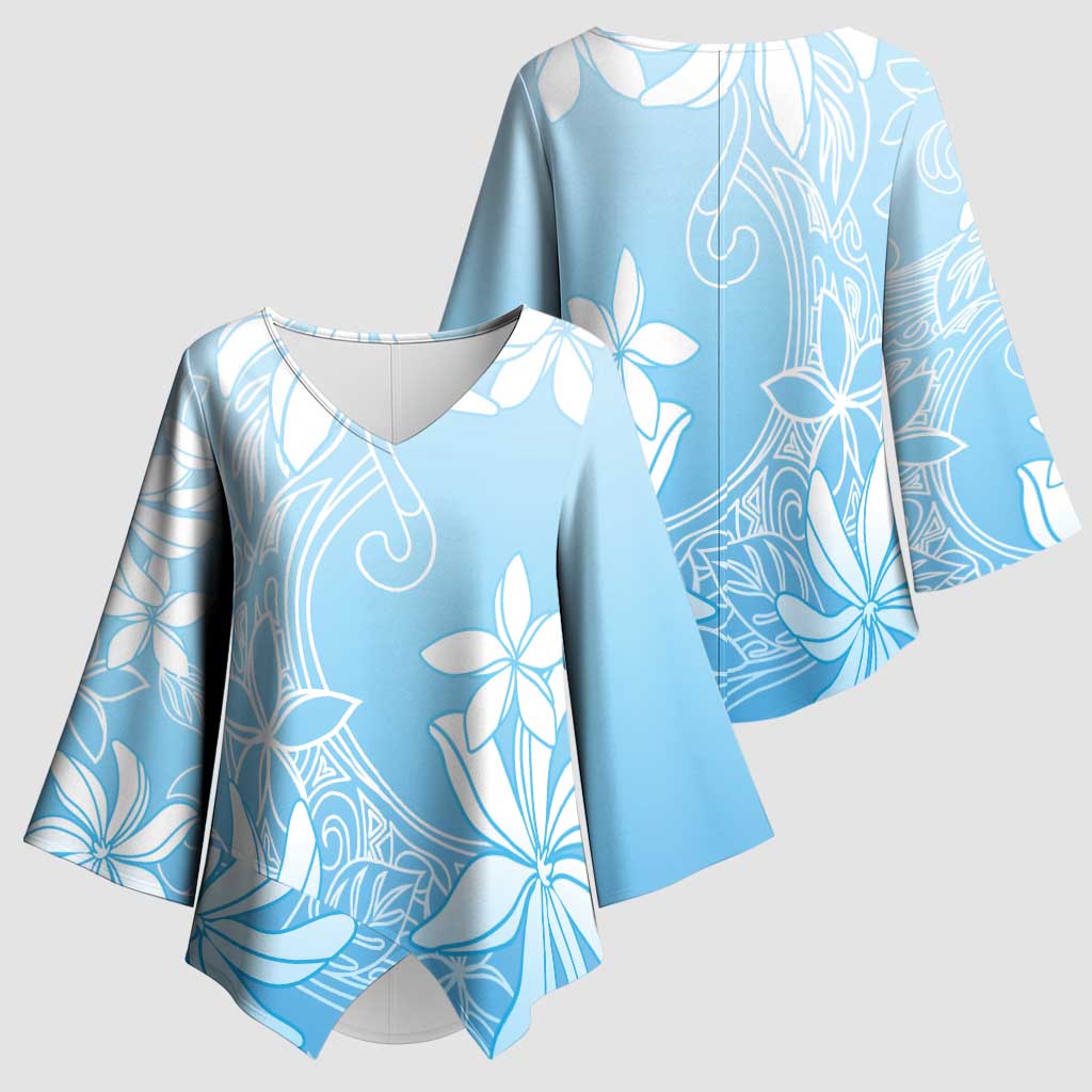 Tiare Tahiti Kimono Sleeve Blouse Blue Polynesia Motifs - Polynesian Pride