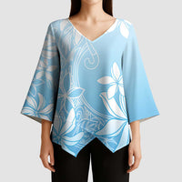 Tiare Tahiti Kimono Sleeve Blouse Blue Polynesia Motifs - Polynesian Pride
