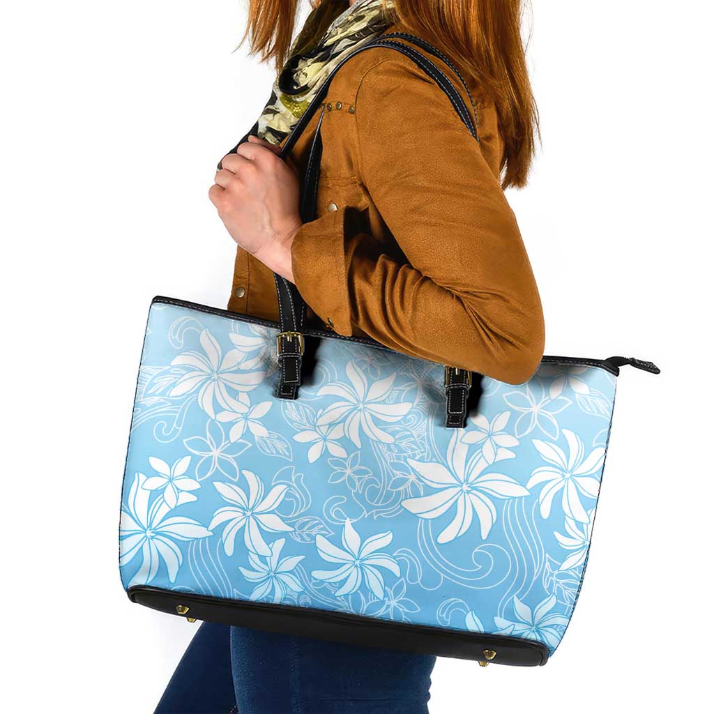 Tiare Tahiti Leather Tote Bag Blue Polynesia Motifs LT05 Blue - Polynesian Pride