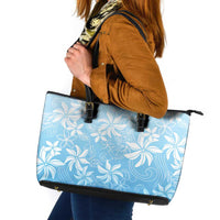 Tiare Tahiti Leather Tote Bag Blue Polynesia Motifs LT05 Blue - Polynesian Pride