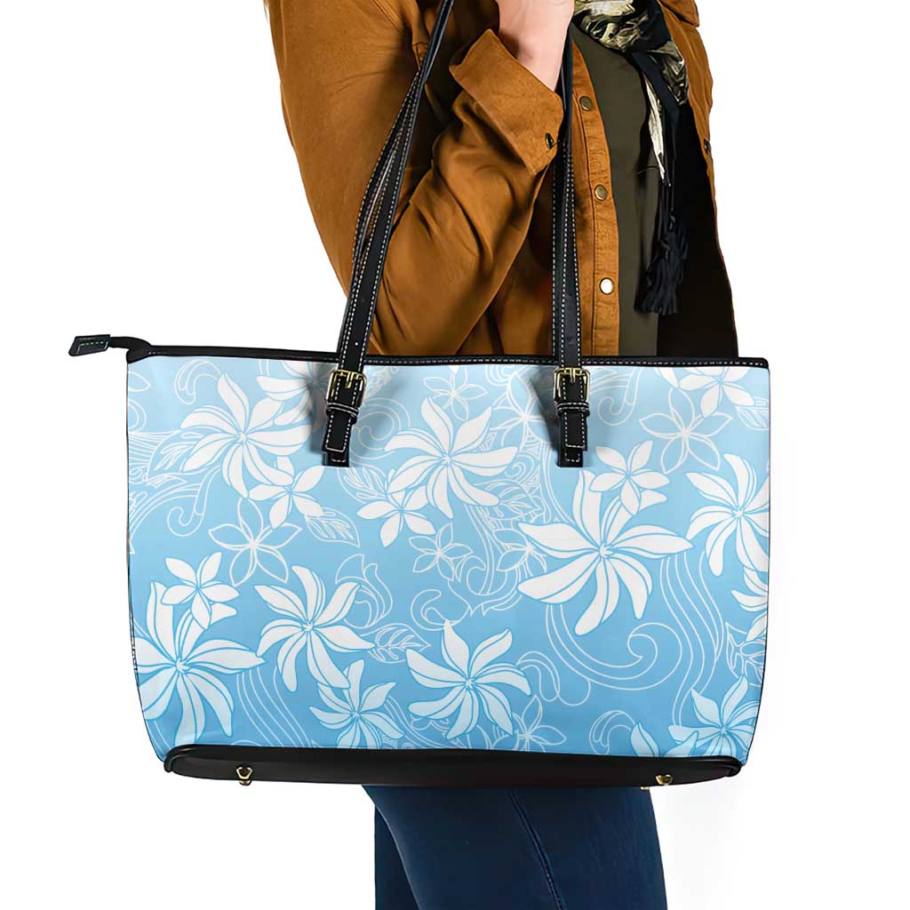 Tiare Tahiti Leather Tote Bag Blue Polynesia Motifs LT05 - Polynesian Pride