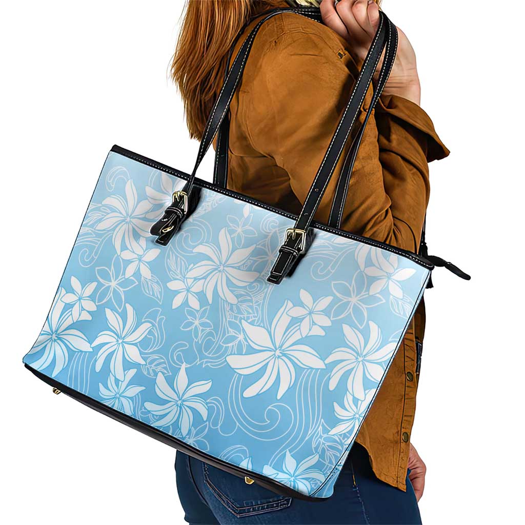 Tiare Tahiti Leather Tote Bag Blue Polynesia Motifs LT05 - Polynesian Pride