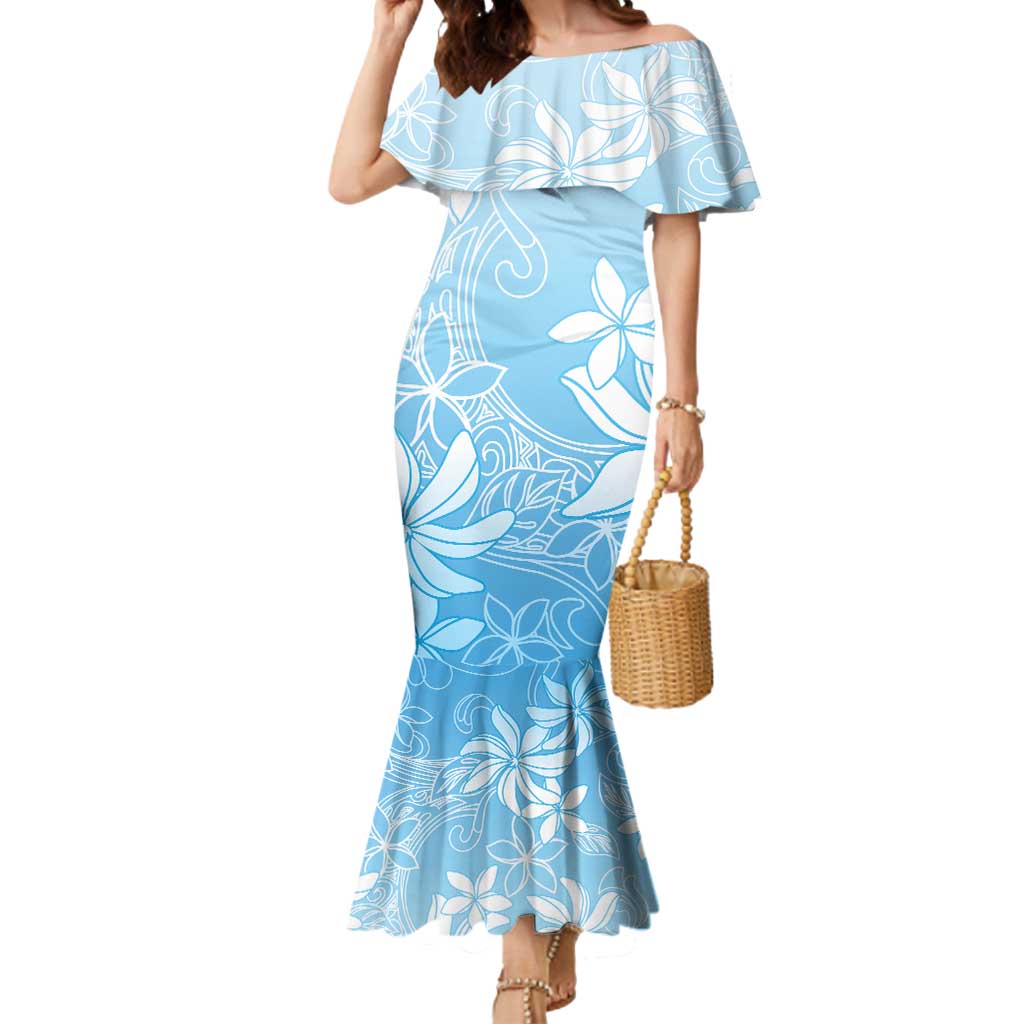 Tiare Tahiti Mermaid Dress Blue Polynesia Motifs LT05 Women Blue - Polynesian Pride