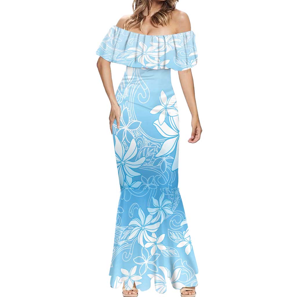 Tiare Tahiti Mermaid Dress Blue Polynesia Motifs LT05 - Polynesian Pride